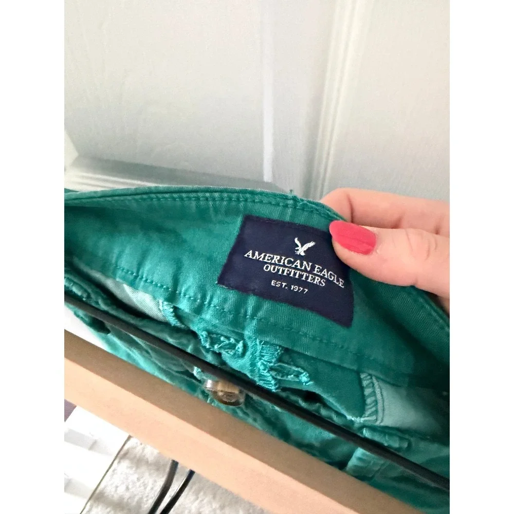 Y2K American Eagle Micro Chino Shortie Shorts Green Retro Preppy‎